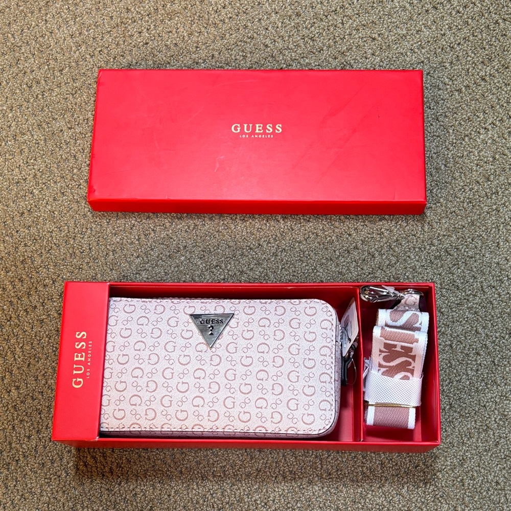 Guess Cream Logo Wallet with Strap
